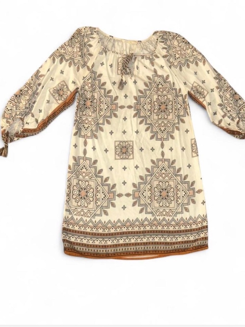 Love Stitch Cream & Tan Boho Midi Dress